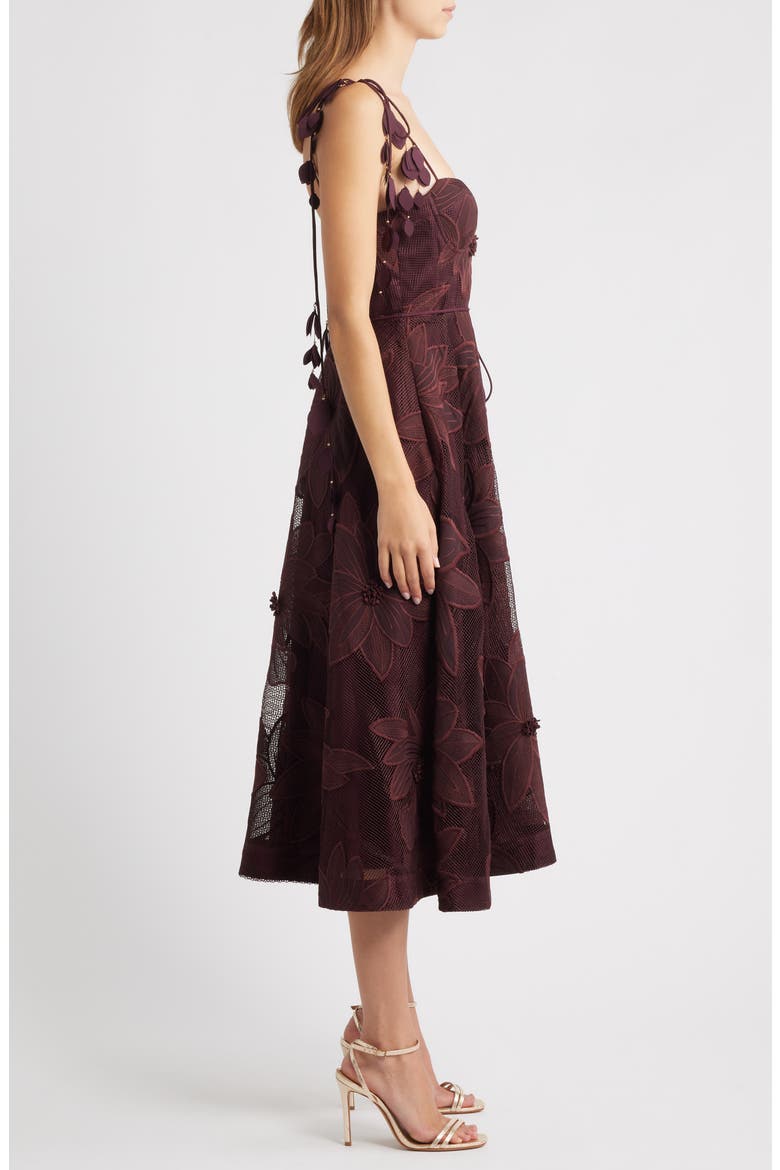 Emilia Bustier Lace Midi Cocktail Dress, Alternate, color, CHOCOLATE