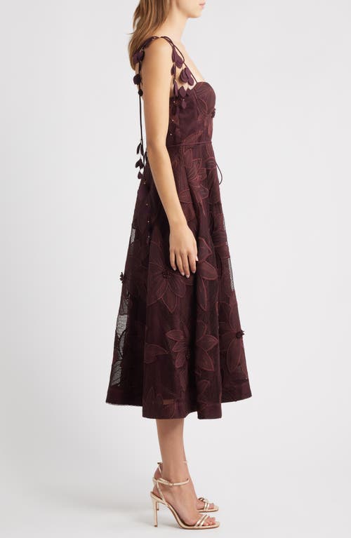 Ciebon Emilia Bustier Lace Midi Cocktail Dress In Brown