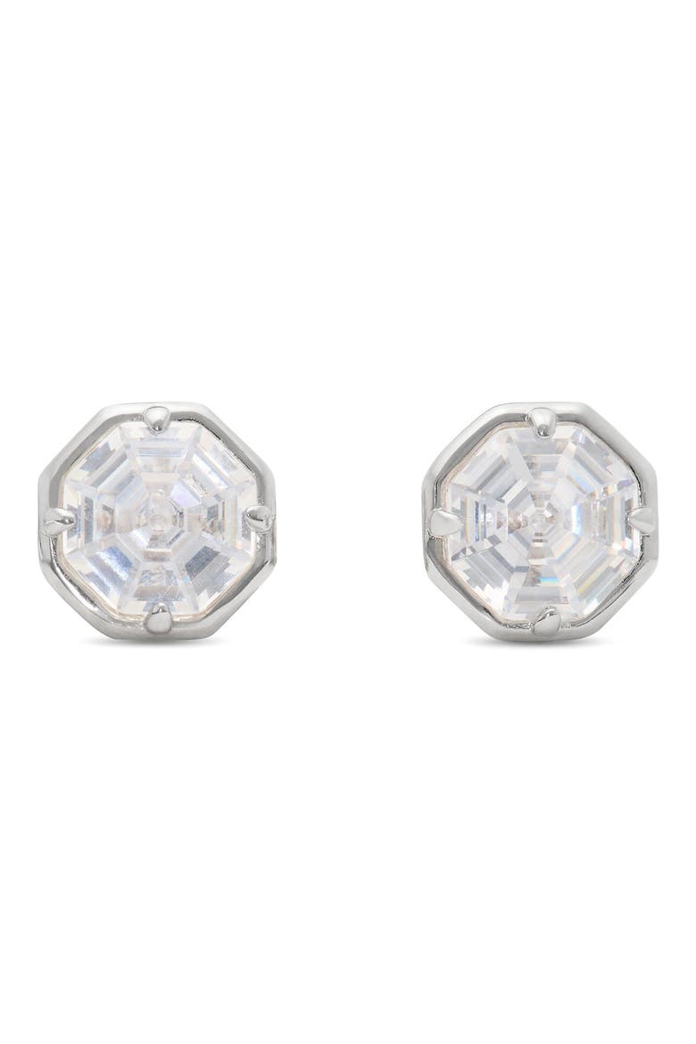 Octagon Stone Stud Earrings, Main, color, CLEAR/ SILVER