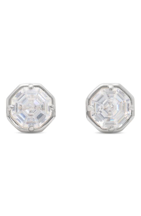 Octagon Stone Stud Earrings