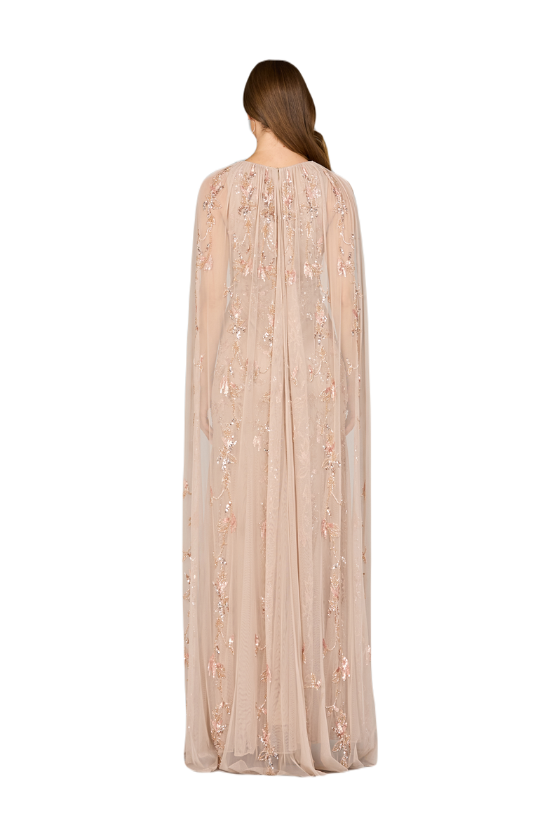 LARA New York Mermaid Beaded Dress with Long Cape, Alternate, color, Nude