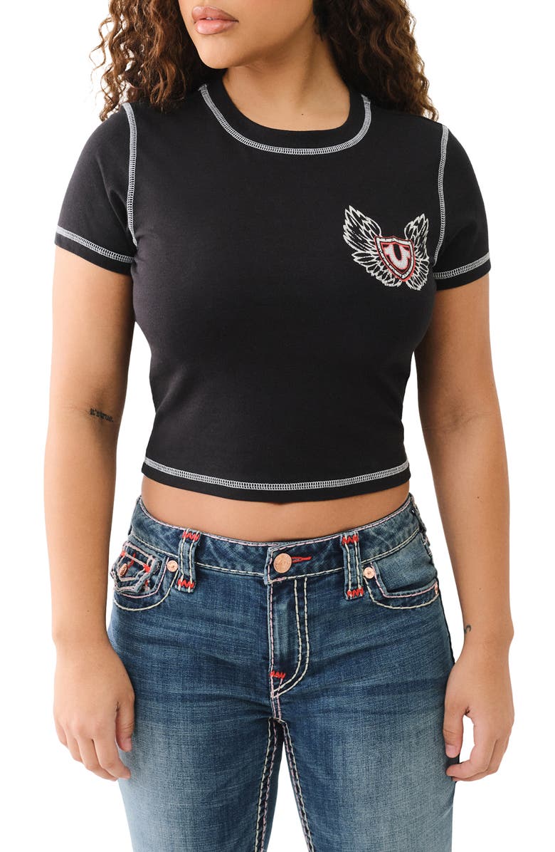 True Religion Logo Cotton Graphic Baby Tee, Main, color, 