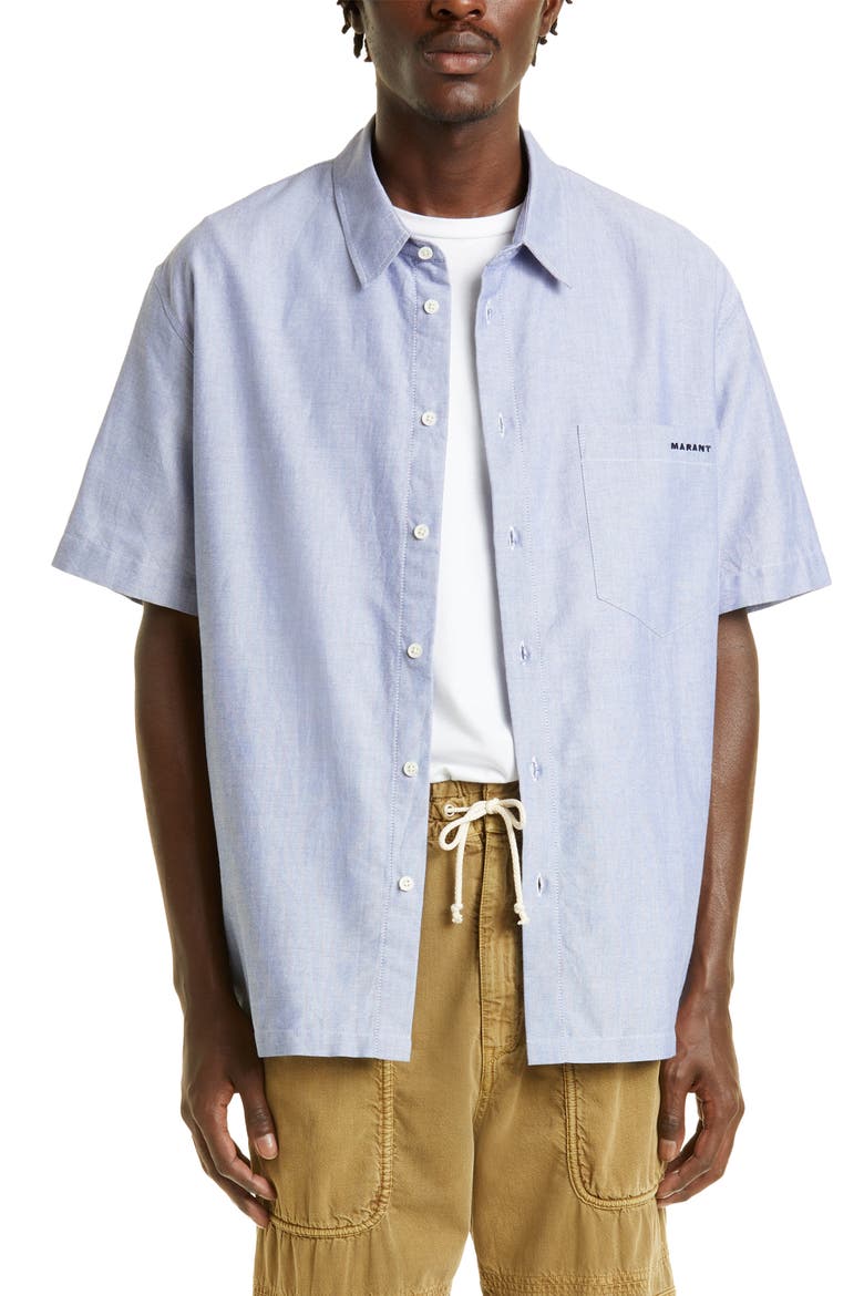 Iggy Embroidered Logo Short Sleeve Button-Up Shirt, Main, color, BLUE 30BU
