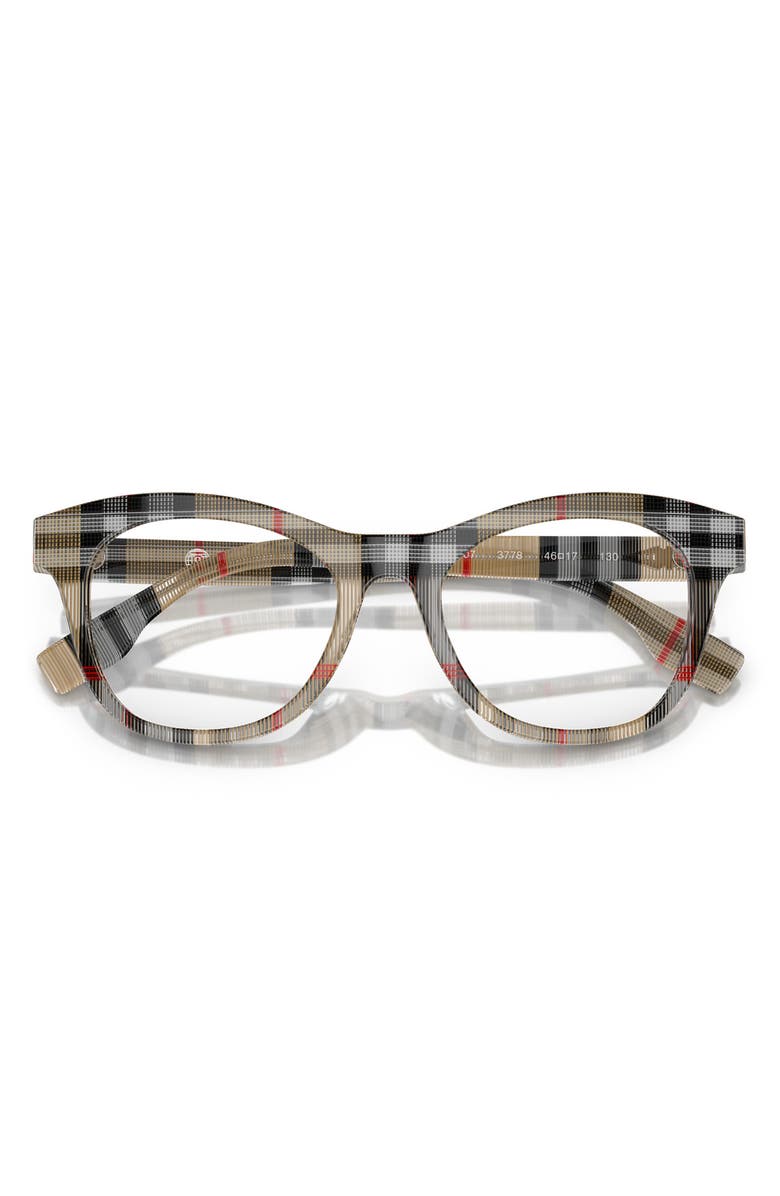 Burberry 44mm Small Cat Eye Optical Glasses, Alternate, color, Vintage Check / Demo Lens
