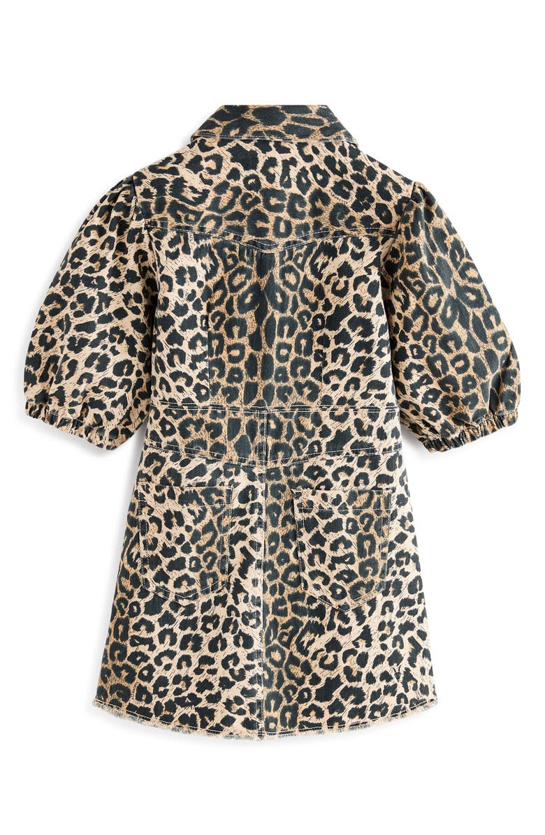 smALLSAINTS by ALLSAINTS Kids' Leopard Print Puff Sleeve Denim Dress, Alternate, color, Brown