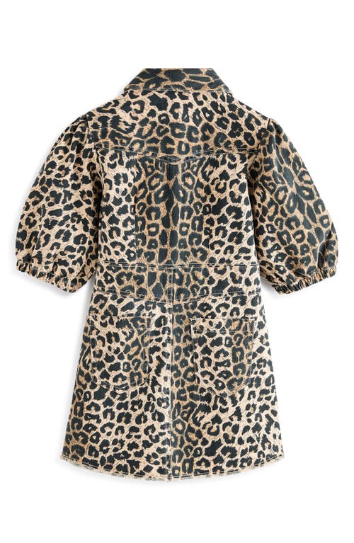 Smallsaints By Allsaints Kids' Leopard Print Puff Sleeve Denim Dress In Brown