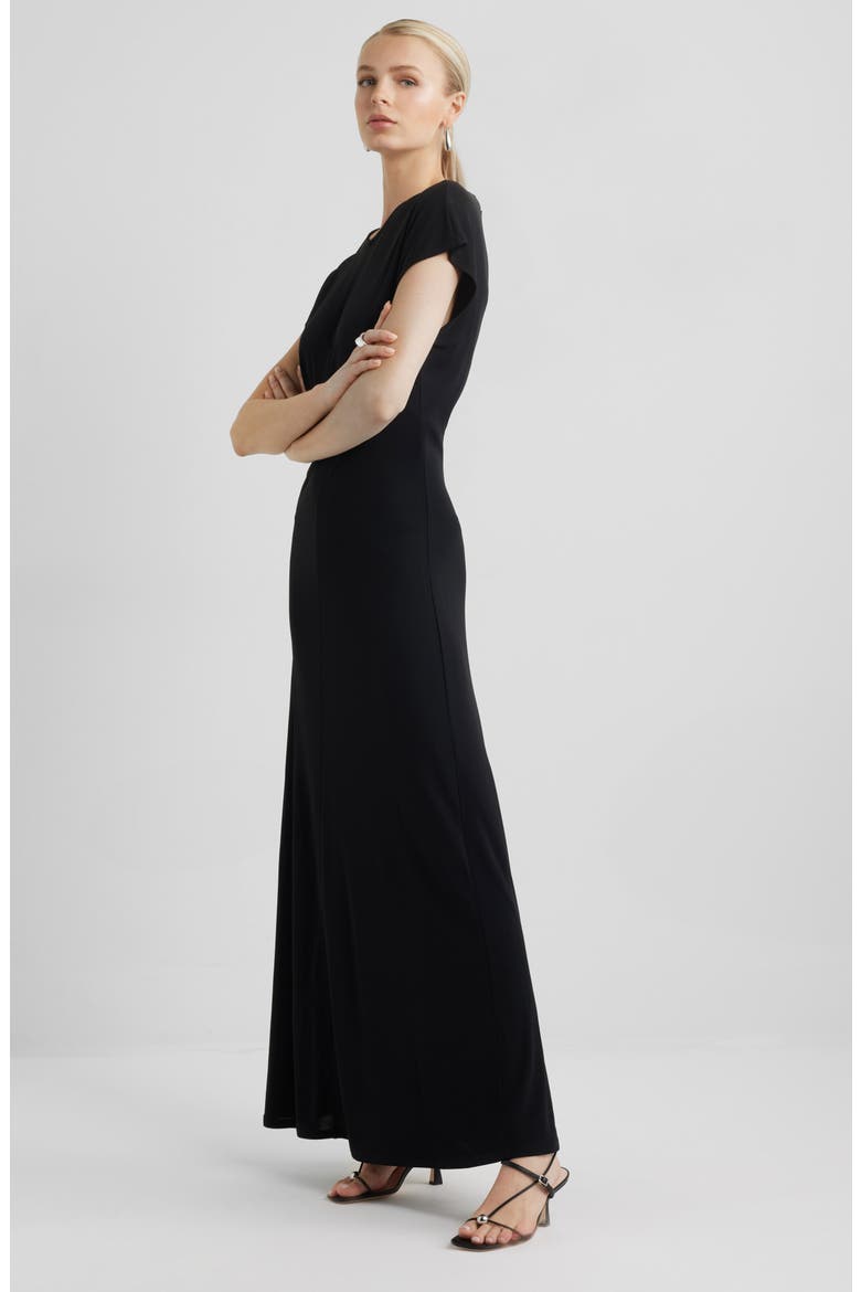 Draped Matte Jersey Maxi Dress, Alternate, color, BLACK