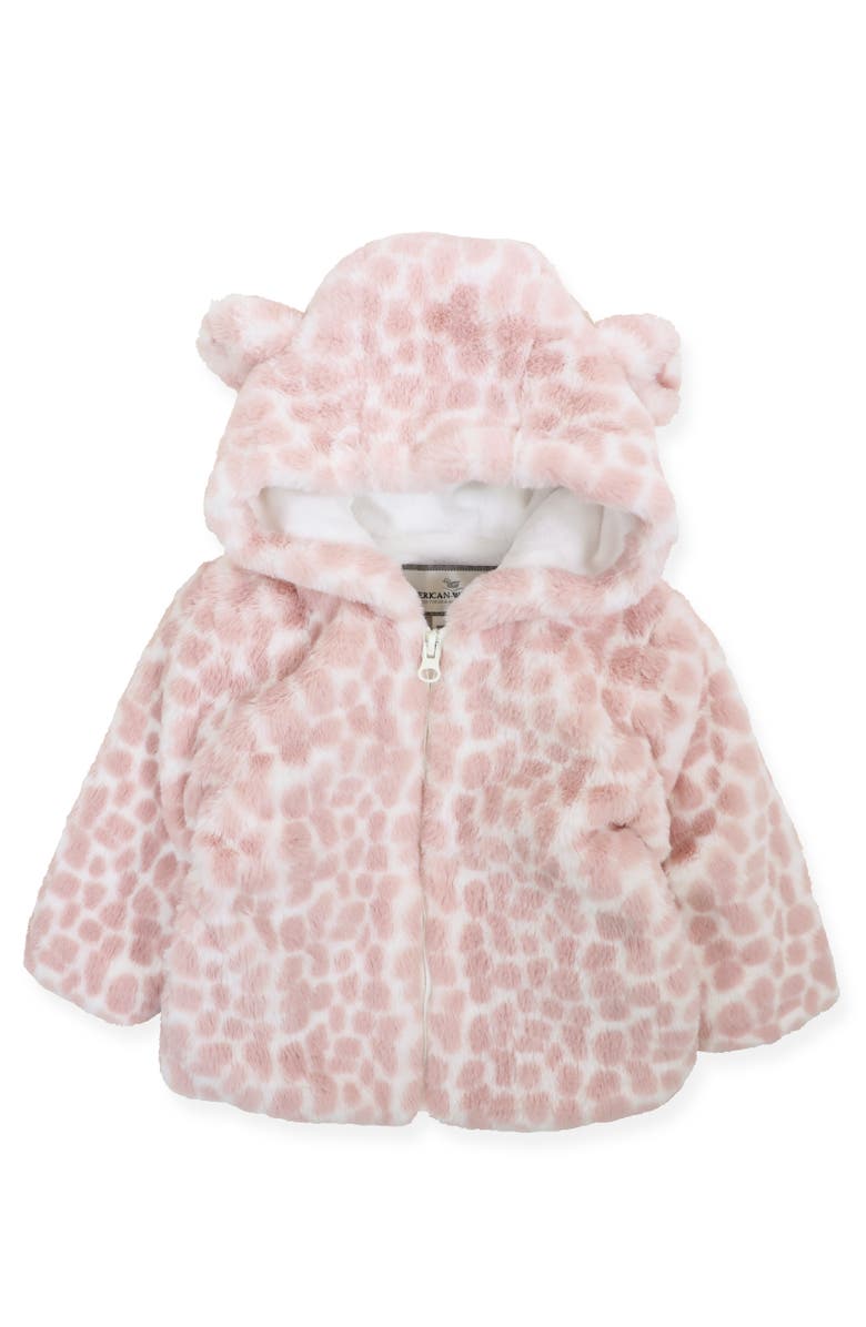 Widgeon Faux Fur Hooded Zip Front Snuggle Jacket, Main, color, Pink Giraffe