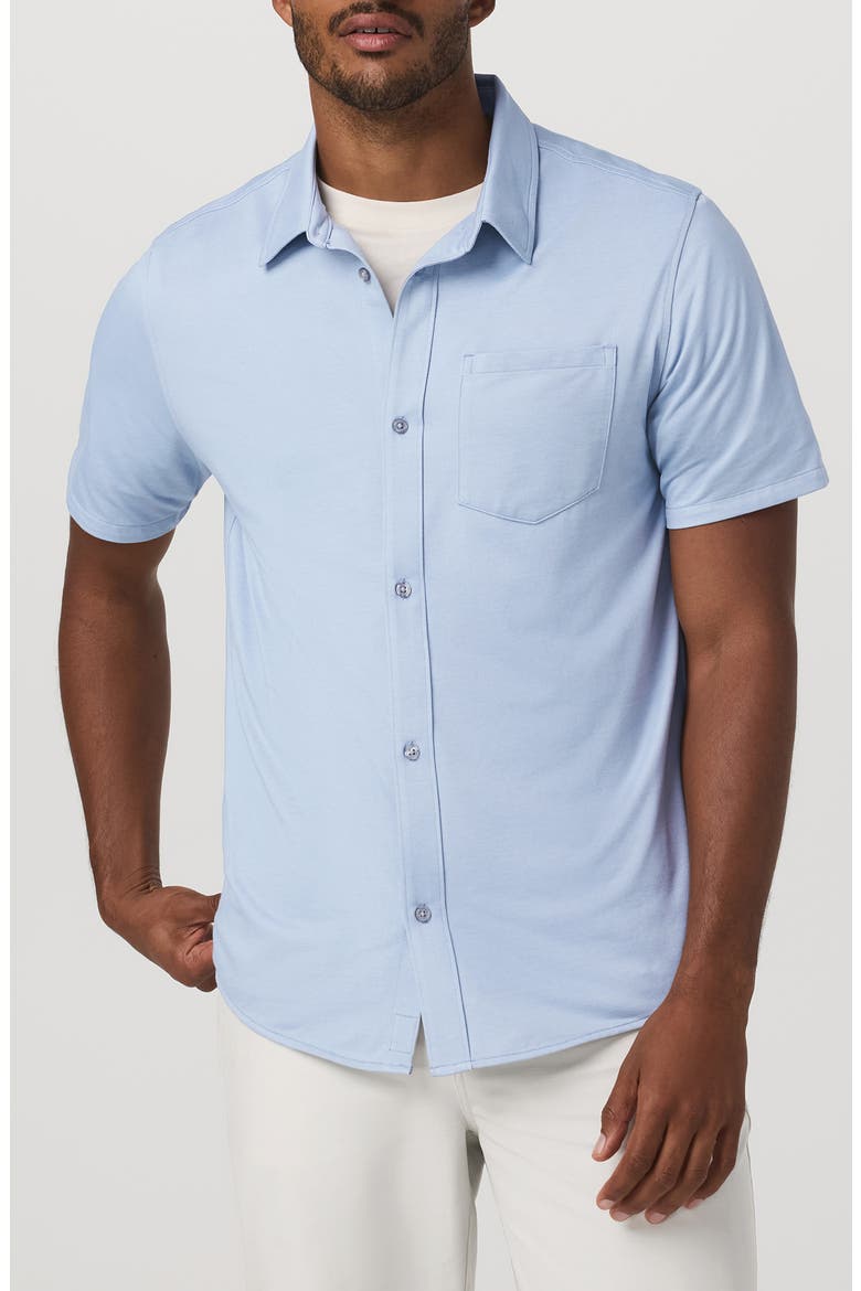 Oxford Knit Short Sleeve Button-Up Shirt, Main, color, BLUE DUSK