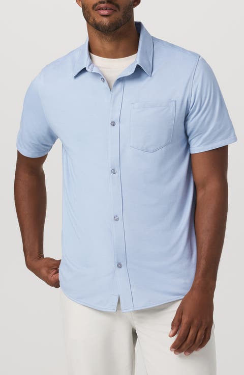 Oxford Knit Short Sleeve Button-Up Shirt