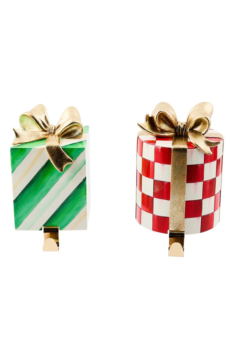 MACKENZIE CHILDS Check It Out Set of 2 Gift Stocking Box Holders, Alternate, color, Gold