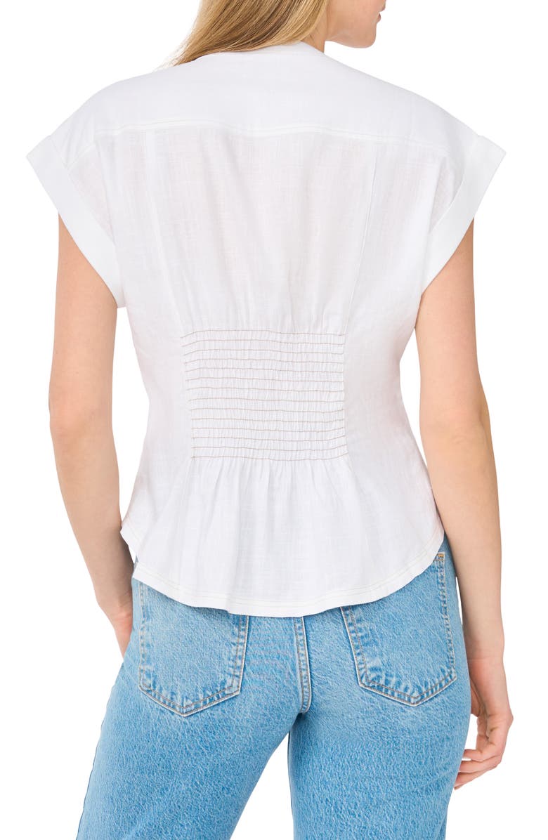 CeCe Pintuck Corset Waist Button-Up Top, Alternate, color, Lucent White