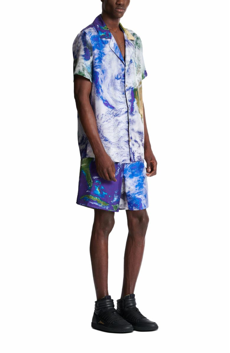 Balmain Pyjama Shirt With Earth Print, Alternate, color, Multicolor