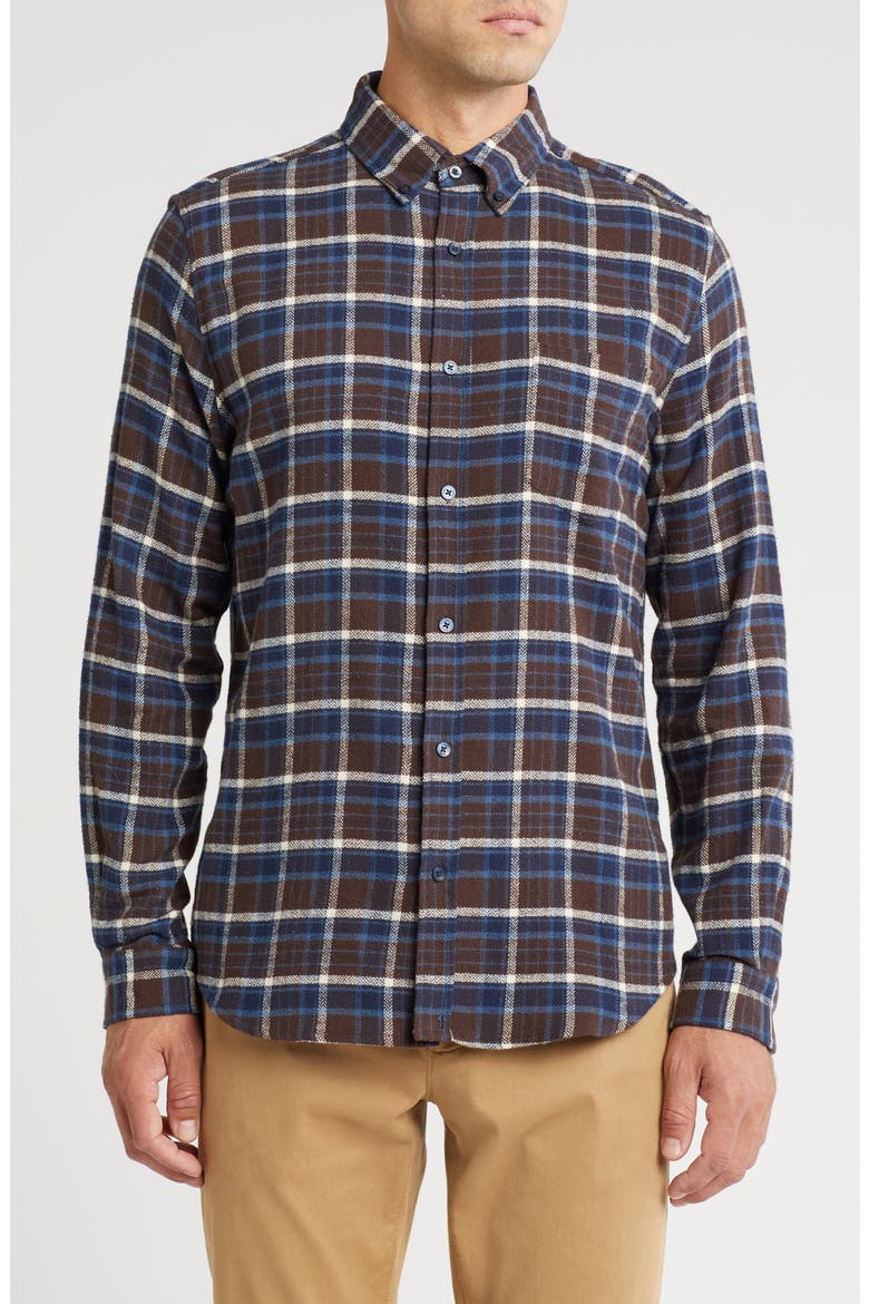 Herringbone Plaid Flannel Button-Up Shirt, Main, color, DARK CHOCOLATE