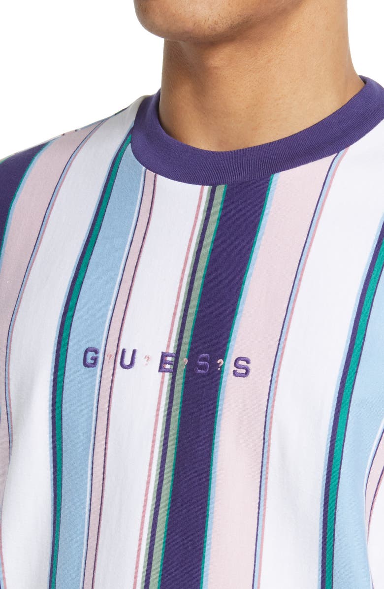 GUESS Men's Vertical Stripe Embroidered Logo T-Shirt, Alternate, color, 