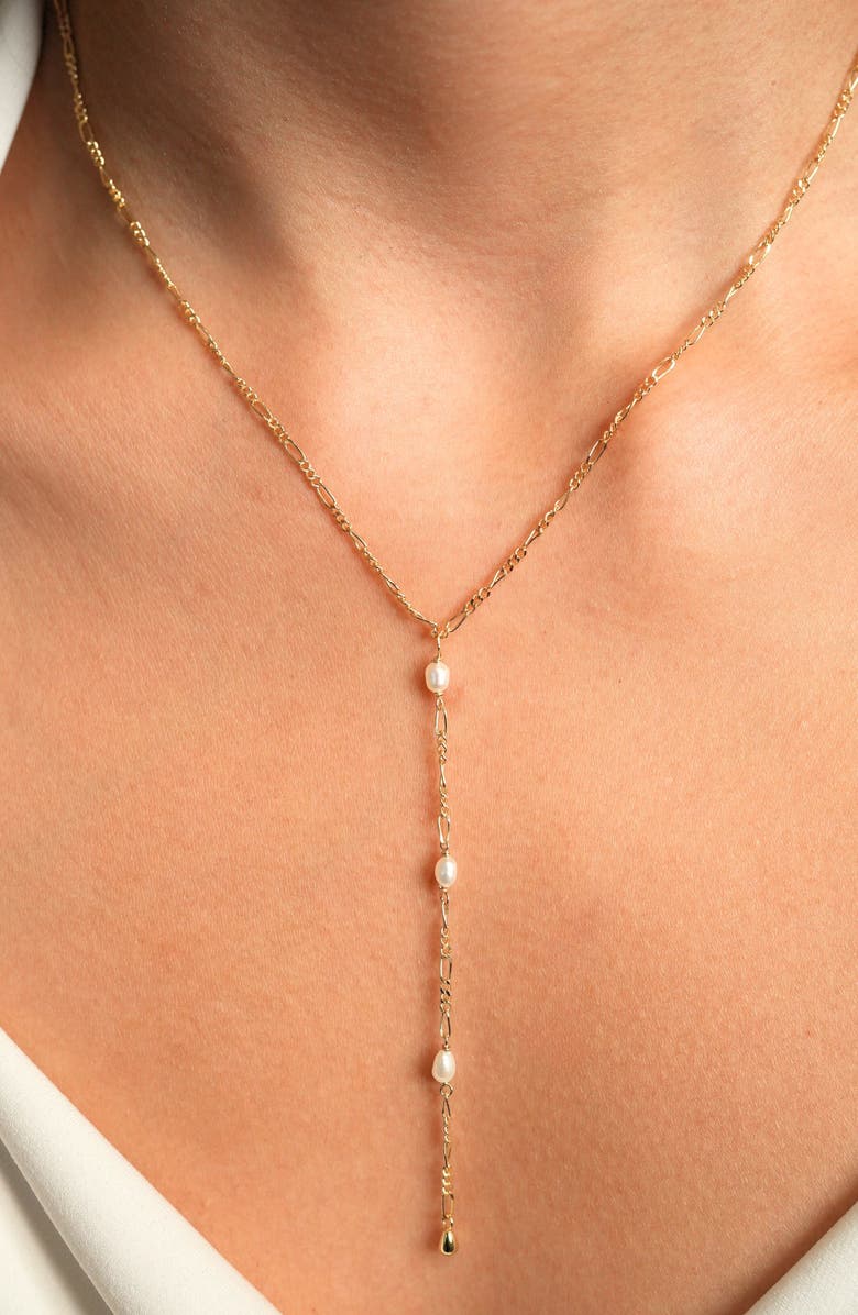 Argento Vivo Sterling Silver Graduated Freshwater Pearl Y-Necklace, Alternate, color, Gold