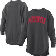 PRESSBOX Women's Pressbox Black Wisconsin Badgers Melange Poncho Vintage Fleece Long Sleeve Pullover Sweatshirt