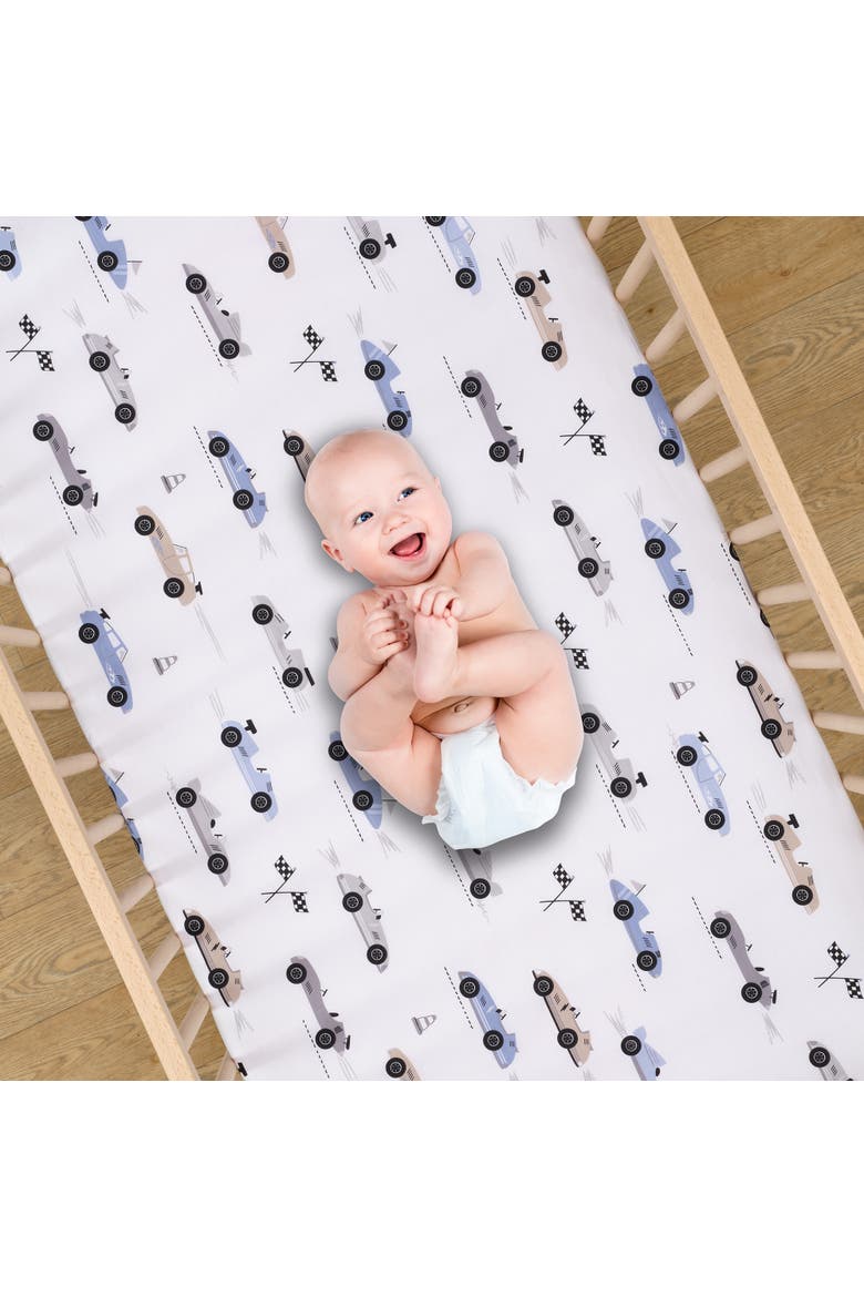 Little Racer 3-Piece Cars/Transportation Baby Crib Bedding Set, Alternate, color, Blue