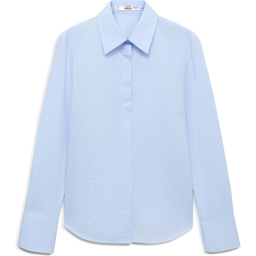 Shop Mango Cotton Button-up Shirt In Sky Blue