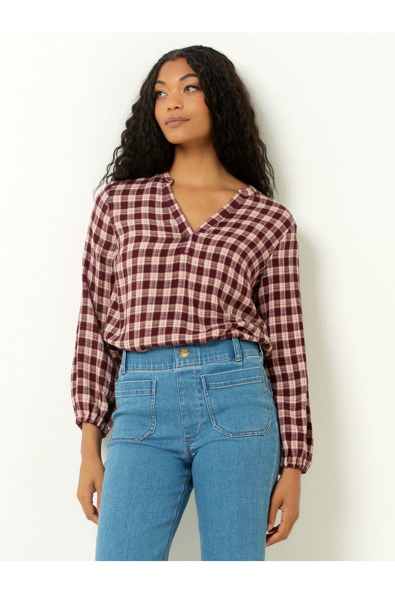V-Neck Plaid Peasant Top, Main, color, Port Royale