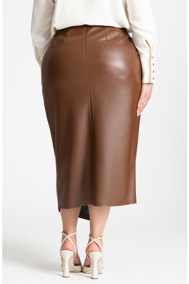 Faux Leather Faux Wrap Skirt, Alternate, color, CHOCOLATE FONDANT