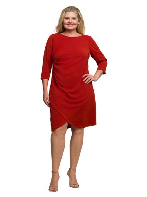 Plus Size Three Quarter Sleeve Ruched Tulip Hem Mini Dress