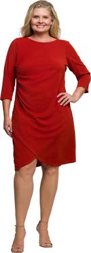 24seven Comfort Apparel Plus Size Three Quarter Sleeve Ruched Tulip Hem Mini Dress