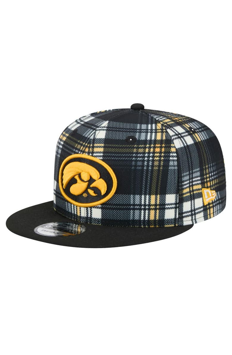 New Era Men's New Era Black Iowa Hawkeyes Plaid 9FIFTY Snapback Hat, Main, color, 