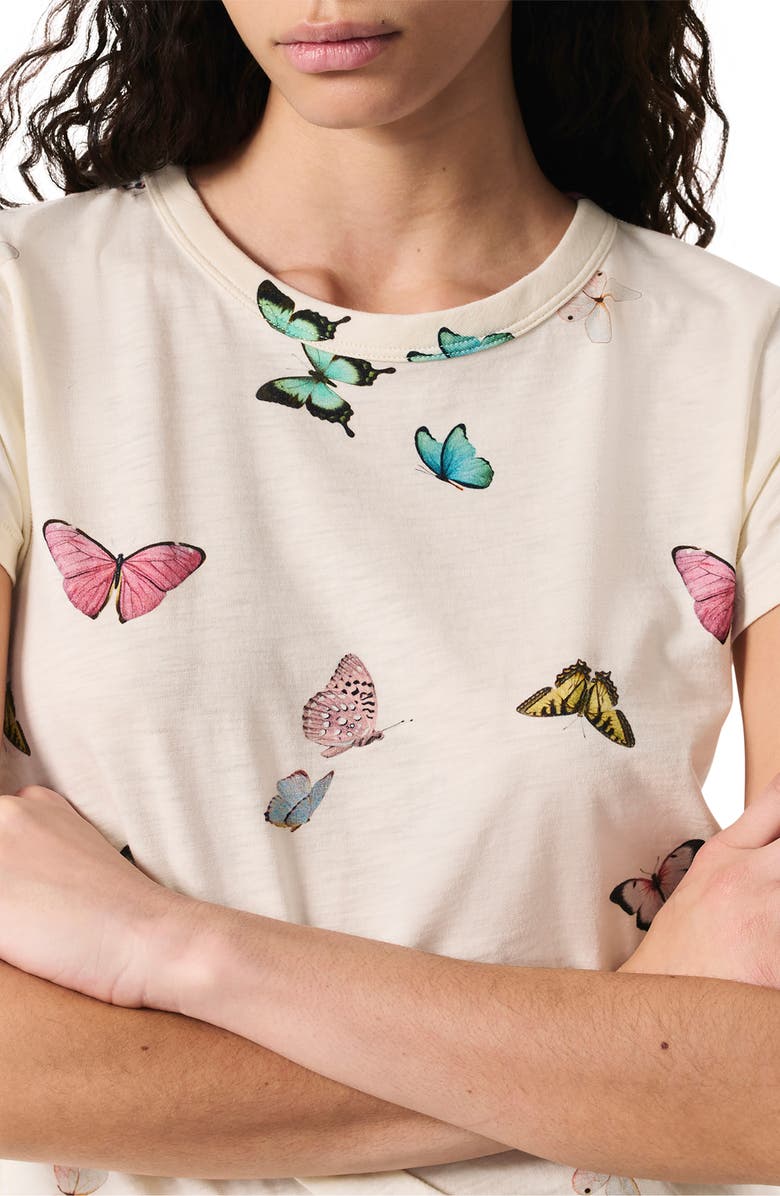 rag & bone Ozzy Butterfly Print Cotton Blend T-Shirt, Alternate, color, Ivory Multi