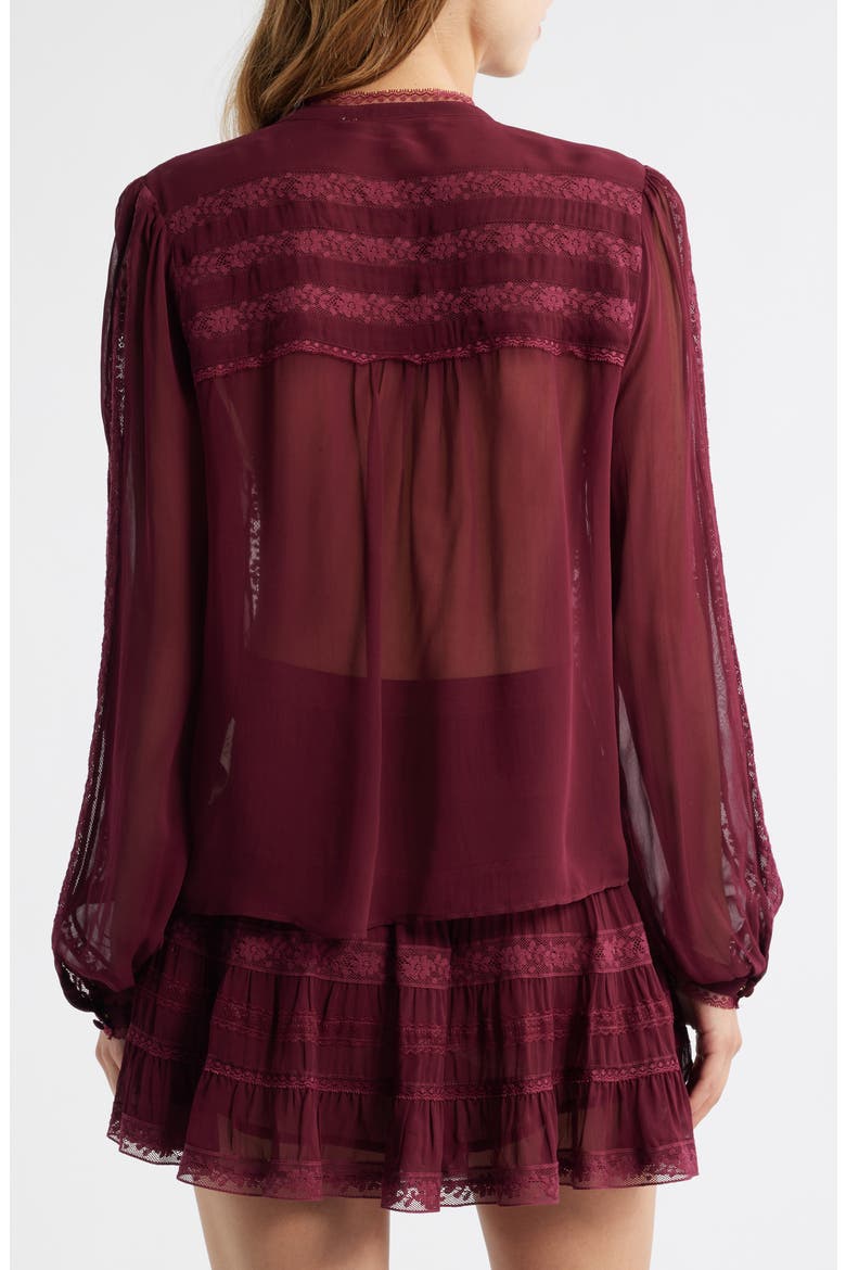 Alvynne Lace & Ruffle Detail Button-Up Shirt, Alternate, color, OXBLOOD