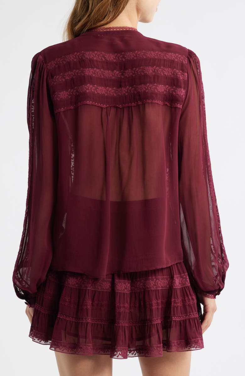 LoveShackFancy Alvynne Lace & Ruffle Detail Button-Up Shirt, Alternate, color, Oxblood