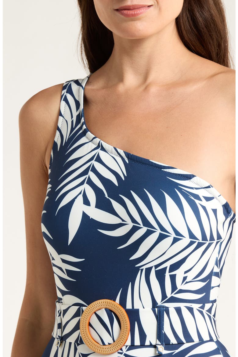 One-Shoulder O-Ring One-Piece Swimsuit, Alternate, color, NAVY PARADISE FOLIAGE