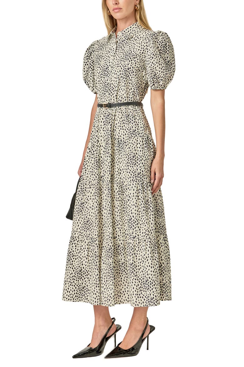Print Puff Sleeve Maxi Dress, Alternate, color, BEIGE/ BLACK