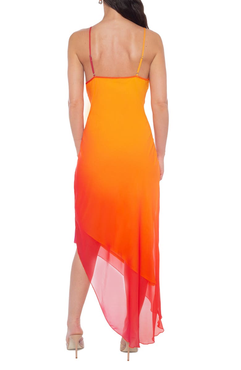 bebe Ombré Chiffon Asymmetric Slipdress, Alternate, color, Orange Fusion