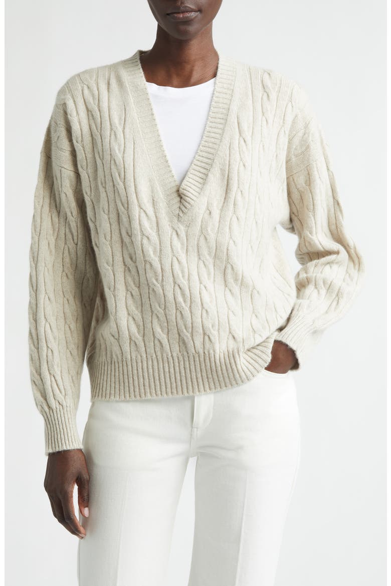 Kylesku Cable Knit Casmere Sweater, Main, color, WHITE SAND