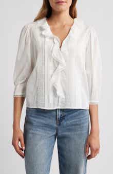 Rails Mare Ruffle Cotton Button-Up Top