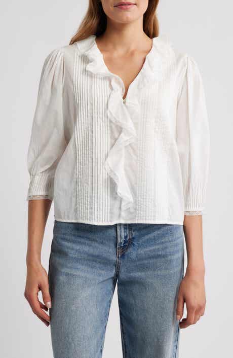 Rails Mare Ruffle Cotton Button-Up Top