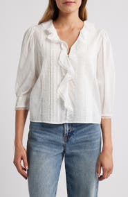 Rails Mare Ruffle Cotton Button-Up Top