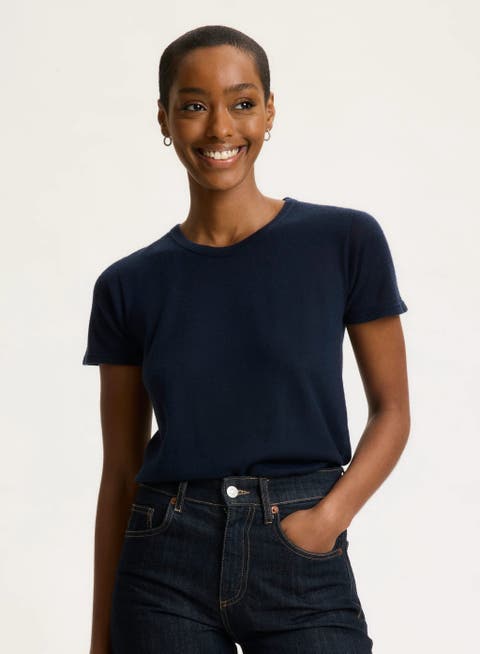 100% Machine Washable Cashmere Short Sleeve Crewneck T-Shirt