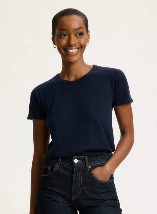 Majestic Filatures 100% Machine Washable Cashmere Short Sleeve Crewneck T-Shirt in Marine  product