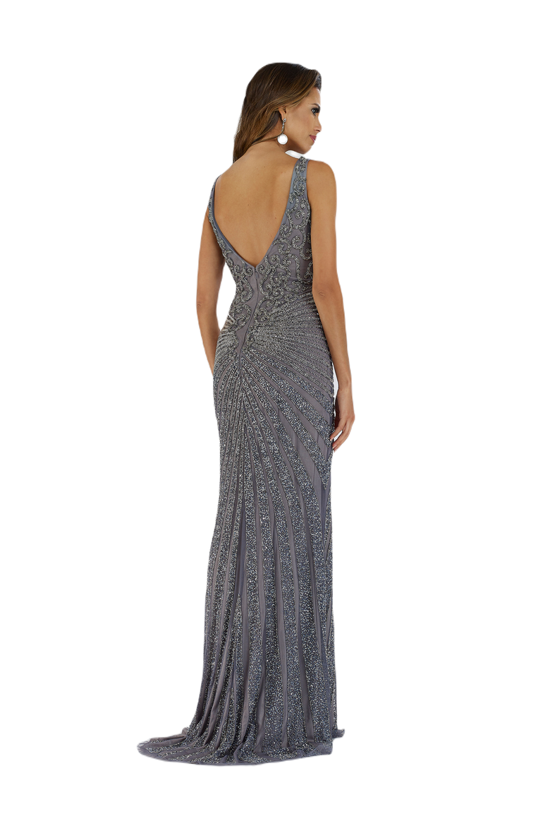 Thigh High Slit Beaded Gown, Alternate, color, Grey