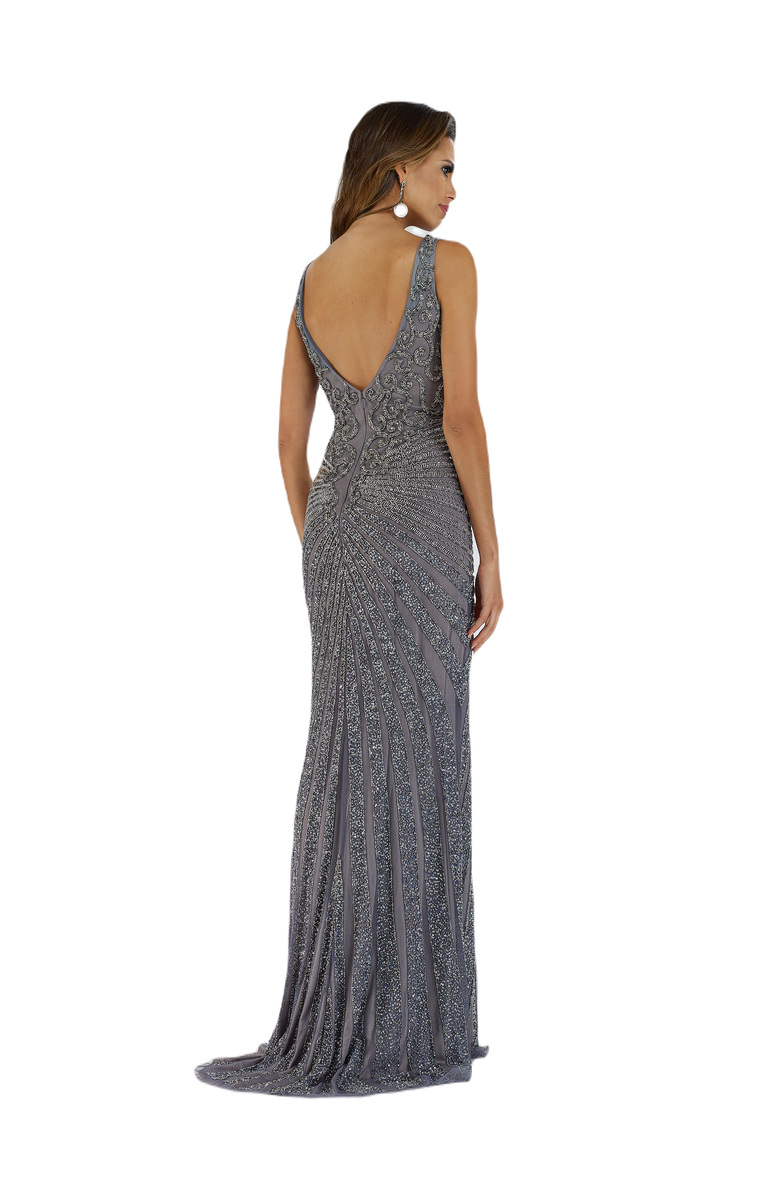 LARA New York Thigh High Slit Beaded Gown, Alternate, color, Grey