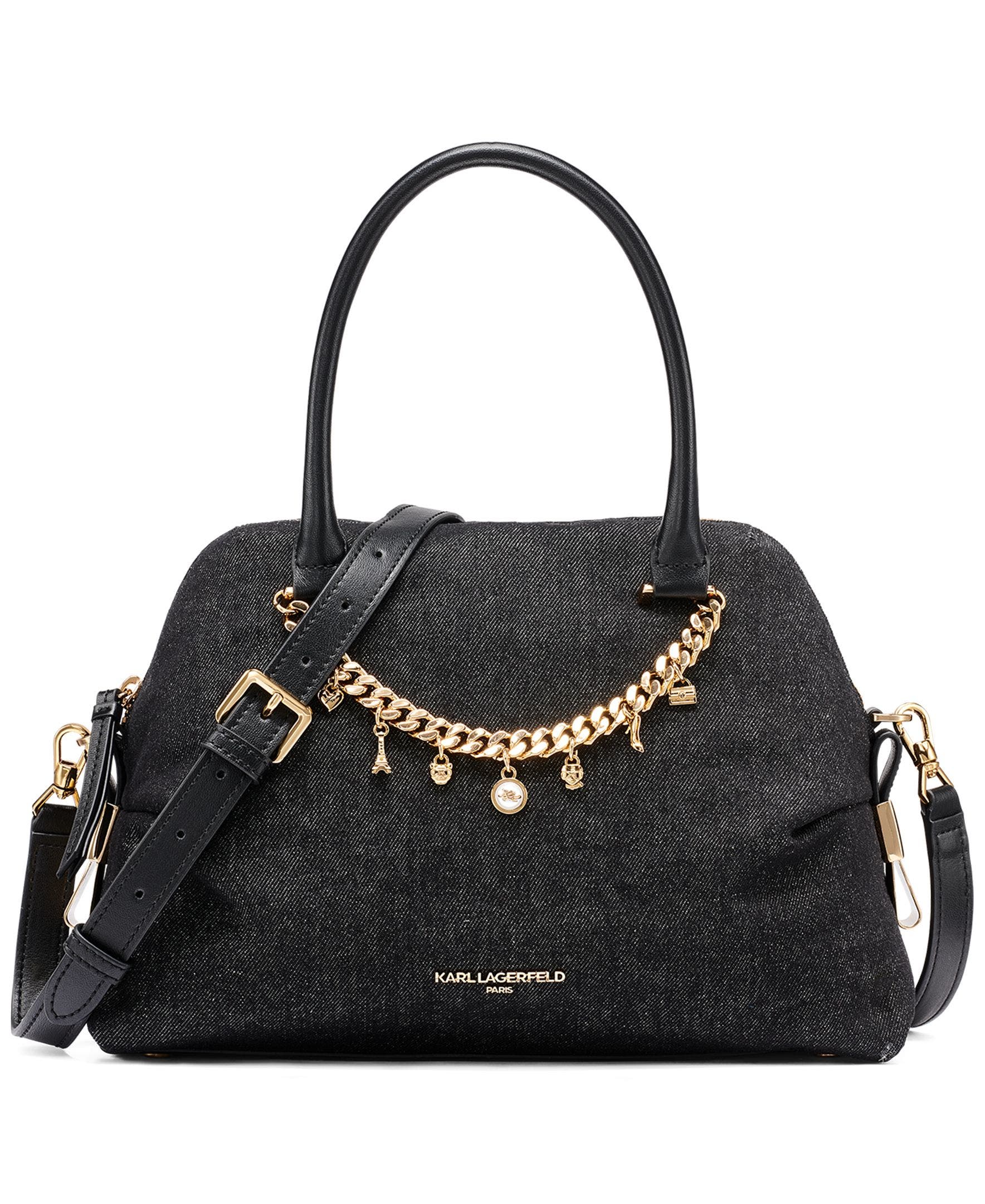 KARL LAGERFELD PARIS Charlaine Satchel, Main, color, Black Denim