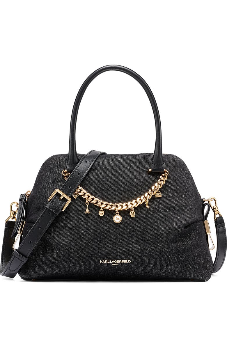 KARL LAGERFELD PARIS Charlaine Satchel, Main, color, Black Denim