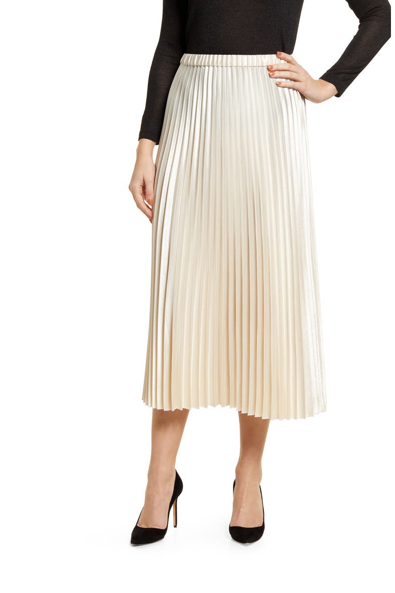 Pleated Midi Skirt, Main, color, ANNE WHITE