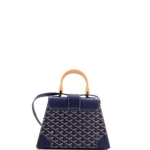 Pre-owned Goyard Goyard Saigon Top Handle Bag Coated Canvas With Leather Pm In Blue