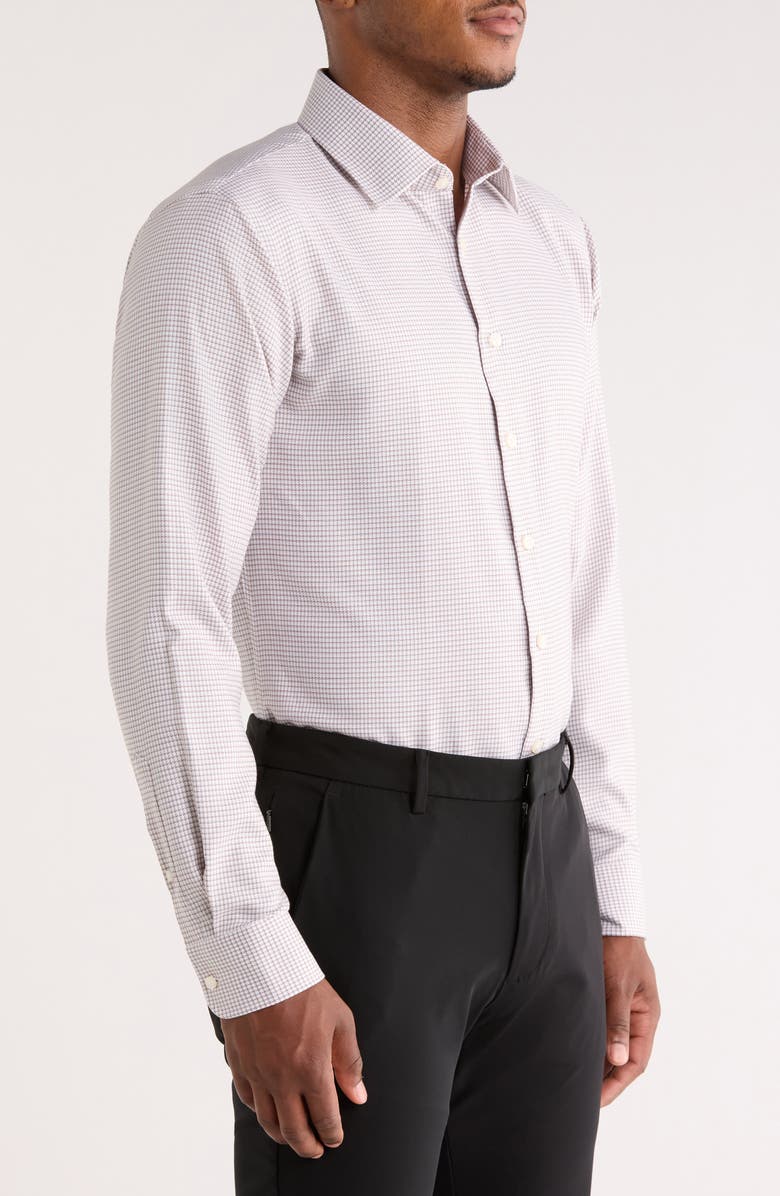 Nordstrom Trim Fit Microcheck Premium Non Iron Cotton Button-Up Shirt, Alternate, color, Tan Stag Texture