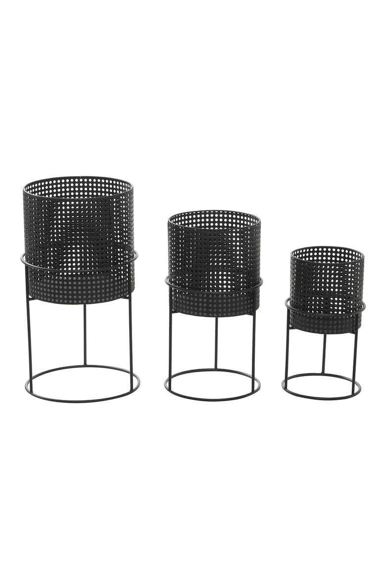 Set of 3 Woven Planters, Main, color, BLACK