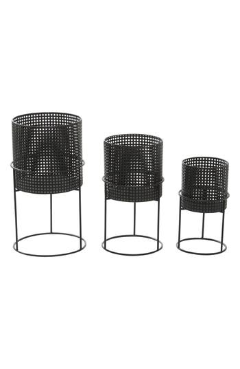 Uma Set Of 3 Woven Planters In Black