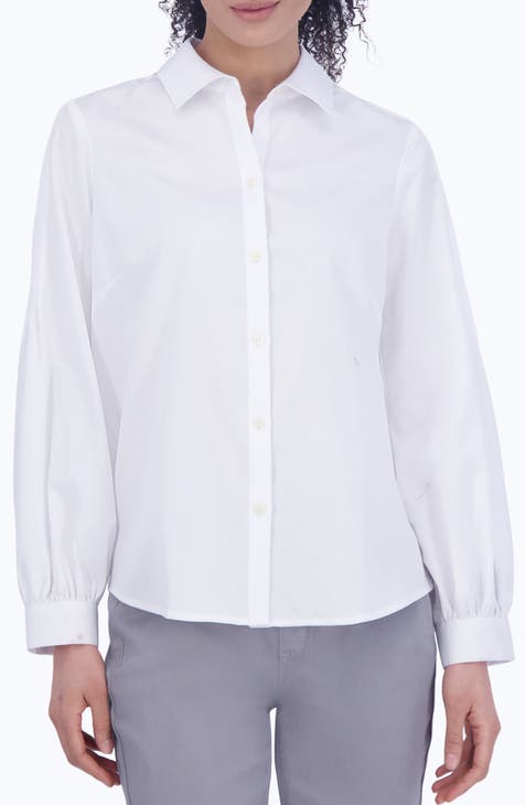 White Cotton Embroidered Button-Up Shirt Size 16 by Foxcroft high quality